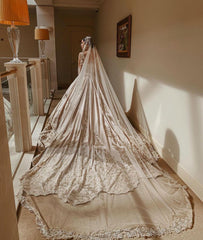 Gorgeous Sweetheart Long Sleeve Satin Wedding Dress with Beadings and Pearls