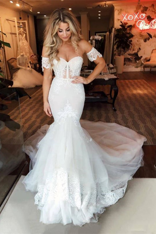 Gorgeous Sweetheart Mermaid Lace Wedding Dress with Detachable Sleeves