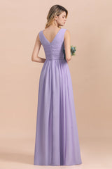 Gorgeous V-Neck Ruffle Lilac Chiffon Affordable Bridesmaid Dress with Ruffle-Babyonlines
