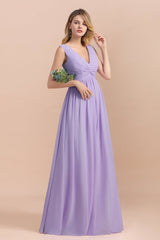 Gorgeous V-Neck Ruffle Lilac Chiffon Affordable Bridesmaid Dress with Ruffle-Babyonlines