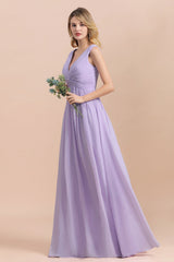 Gorgeous V-Neck Ruffle Lilac Chiffon Affordable Bridesmaid Dress with Ruffle-Babyonlines