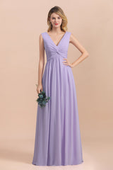 Gorgeous V-Neck Ruffle Lilac Chiffon Affordable Bridesmaid Dress with Ruffle-Babyonlines