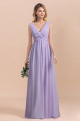 Gorgeous V-Neck Ruffle Lilac Chiffon Affordable Bridesmaid Dress with Ruffle-Babyonlines
