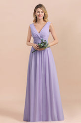 Gorgeous V-Neck Ruffle Lilac Chiffon Affordable Bridesmaid Dress with Ruffle-Babyonlines