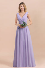 Gorgeous V-Neck Ruffle Lilac Chiffon Affordable Bridesmaid Dress with Ruffle-Babyonlines