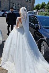 Gorgeous White A-Line V-Neck Lace Wedding Dress with Long Sleeves