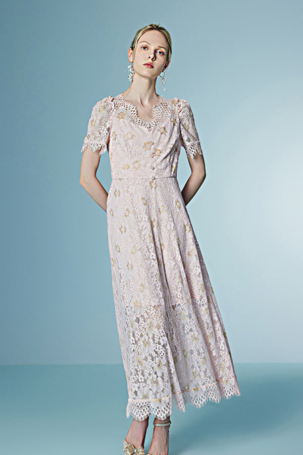 Babyonlines Graceful Short Sleeves A-line Lace Floral Dresses