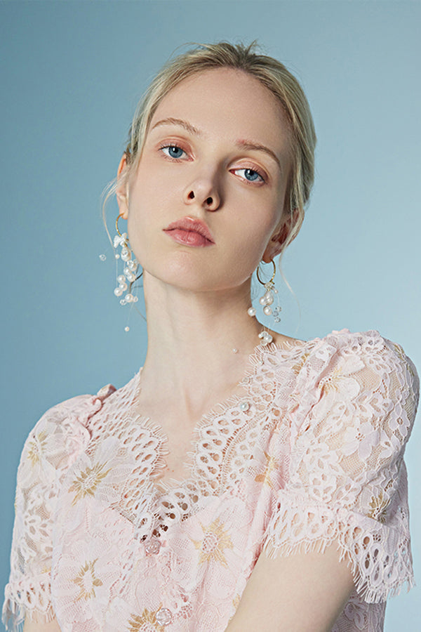 Babyonlines Graceful Short Sleeves A-line Lace Floral Dresses