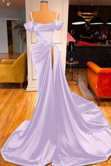 Chic Off the Shoulder Pleated Long Prom Dress with Beading Split