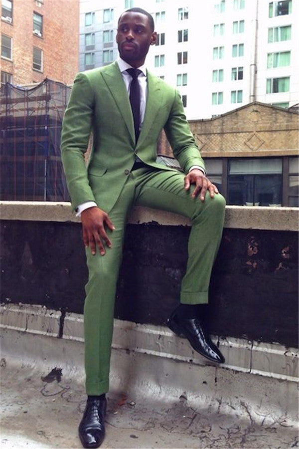 Green Prince Suit for Wedding - Formal 2 Pieces, Peaked Lapel