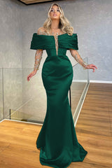 Green Off the Shoulder Long Sleeve Prom Dress with Beading