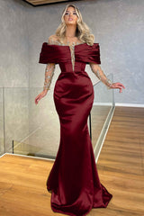 Green Off the Shoulder Long Sleeve Prom Dress with Beading