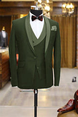 Green Shawl Slim Fit Prom Suit - Olive Lapel, 3 Pieces Tuxedo