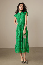 Babyonlines Green Sleeveless A-line Lace Dresses