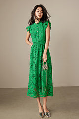 Babyonlines Green Sleeveless A-line Lace Dresses
