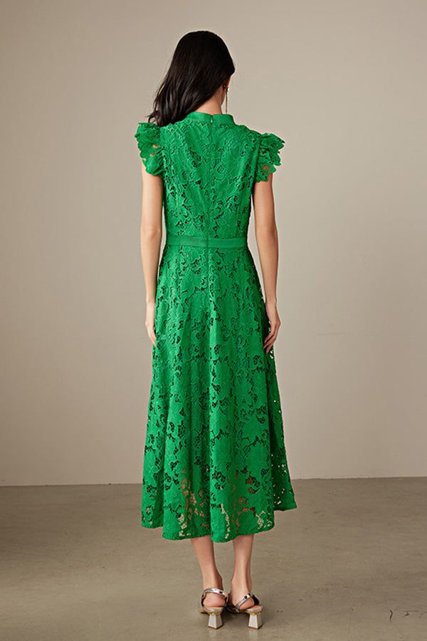 Babyonlines Green Sleeveless A-line Lace Dresses