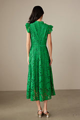 Babyonlines Green Sleeveless A-line Lace Dresses