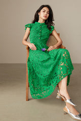 Babyonlines Green Sleeveless A-line Lace Dresses