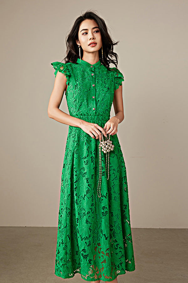 Babyonlines Green Sleeveless A-line Lace Dresses