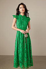 Babyonlines Green Sleeveless A-line Lace Dresses