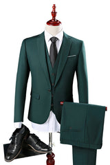 Green Unique Wedding Guest Suit - Notch Lapel Tuxedo, Three Pieces