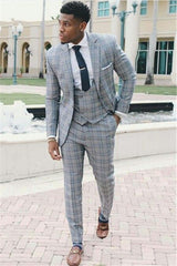 Grid Western Wedding Suits - Three Piece with Notch Lapel for Wedding, New Arrivals