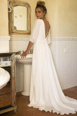 Half Sleeve V-Neck Wedding Dress