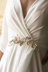 Half Sleeve V-Neck Wedding Dress