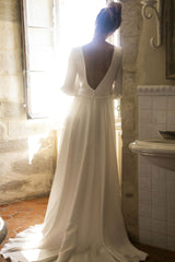Half Sleeve V-Neck Wedding Dress