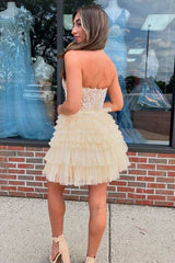 Halter A-Line Layered Homecoming Dress Applique Plunging Neck