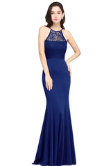 Halter Floral Lace Chiffon Mermaid Long Bridesmaid Dress