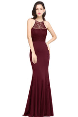 Halter Floral Lace Chiffon Mermaid Long Bridesmaid Dress