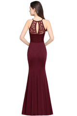 Halter Floral Lace Chiffon Mermaid Long Bridesmaid Dress