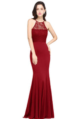 Halter Floral Lace Chiffon Mermaid Long Bridesmaid Dress
