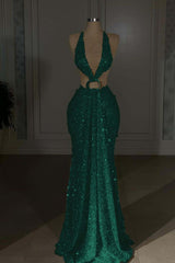 Halter Backless Mermaid Long Prom Dress with Sequins