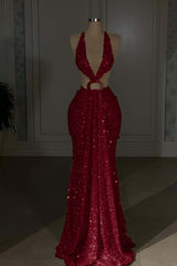 Halter Backless Mermaid Long Prom Dress with Sequins