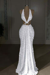 Halter Backless Mermaid Long Prom Dress with Sequins