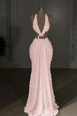 Halter Backless Mermaid Long Prom Dress with Sequins
