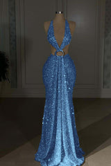 Halter Backless Mermaid Long Prom Dress with Sequins