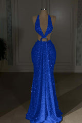Halter Backless Mermaid Long Prom Dress with Sequins
