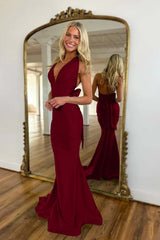 Halter Backless Mermaid Long Prom Dress with Bowknot