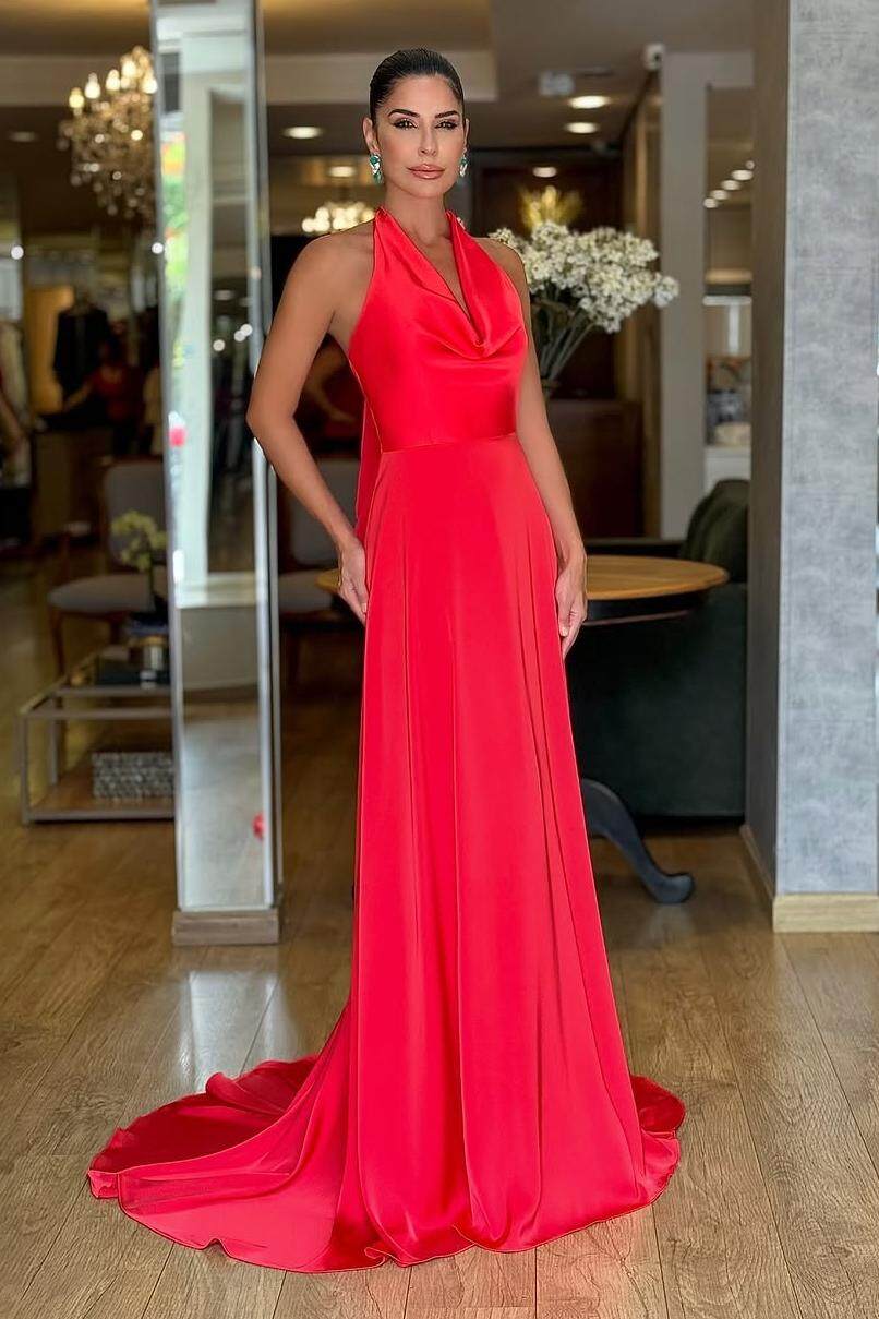 Halter Mermaid High Waist Long Pleated Prom Dress
