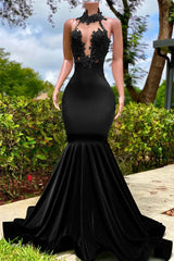 Halter Mermaid Long Prom Dress with Appliques and Ruffles