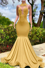Halter Mermaid Long Prom Dress with Appliques and Ruffles