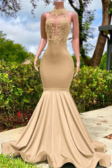 Halter Mermaid Long Prom Dress with Appliques and Ruffles