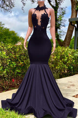 Halter Mermaid Long Prom Dress with Appliques and Ruffles