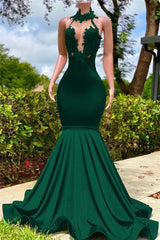 Halter Mermaid Long Prom Dress with Appliques and Ruffles