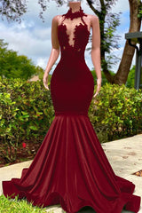 Halter Mermaid Long Prom Dress with Appliques and Ruffles