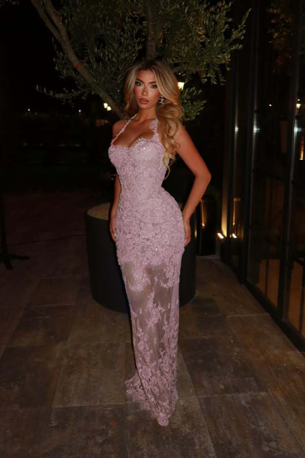 Halter Mermaid Long Prom Dress with Lace Embroidery