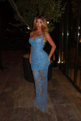 Halter Mermaid Long Prom Dress with Lace Embroidery
